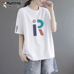 啄木鸟 正品夏季薄款圆领半袖t恤女装2025年新款洋气宽松显瘦上衣