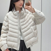 泡芙排骨羽绒服女短款2025秋冬新款白鸭绒宽松立领抽绳外套小个子