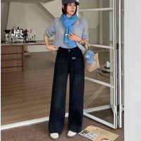 织志秋冬加绒加厚美腿线锁色水洗复合绒直筒阔腿牛仔裤BJ389