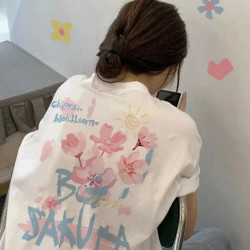 ARTARTA潮牌】25新款懒惰风涂鸦樱花印花宽松设计感半袖T恤男女ins