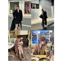 晶咕大翻领针织中长外套+针织马甲+全松紧半身裙