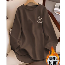 秋冬新款加厚磨毛T恤女宽松显瘦中长款百搭外穿保暖内搭打底上衣