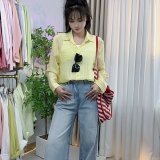 小个子防晒薄款短款长袖宽松型刺绣衬衫OPLO领时尚百搭小众衬衣女