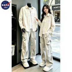 NASA MARVEL 百搭衬衫工装裤套装男秋季学生穿搭外套一整套衣服青少年男装