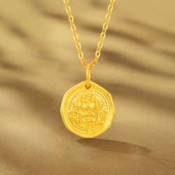 梦金园 黄财神黄金吊坠5D硬金电铸工艺立体饱满福运绵长精雕细琢