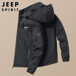 JEEP SPIRIT 吉普夹克男外套春秋季韩版男士上衣宽松连帽男装 黑色 L