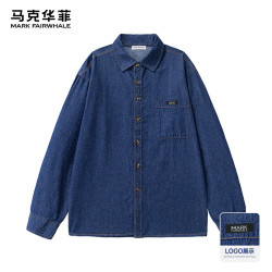 马克华菲 衬衫男春秋季新款宽松翻领衬衣休闲上衣牛仔外套 深蓝 XL