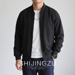 SHIJINGZU外套男士2026秋季宽松潮流休闲百搭立领上衣工装夹克男装 黑色 L