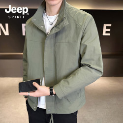 JEEP SPIRIT 夹克男秋季新款高级感简约时尚潮流休闲百搭外套ZH2667绿色XL