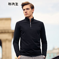 布先生 秋冬长袖t恤男秋装时尚潮流纯色立领男装上衣 黑色 XL/180