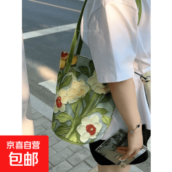 京喜 京东物流 花朵单肩包大容量旅行水桶包印花女包斜挎收纳包母亲节 花卉水桶包