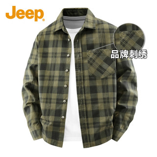 Jeep 美国吉普高端纯棉格子长袖衬衫男秋季新款美式工装休闲男士衬衣