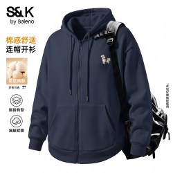 班尼路 S&K藏青色连帽卫衣男秋季松弛感宽松重磅拉链外套男款夹克A