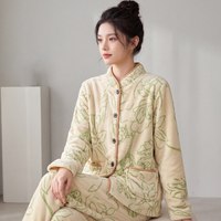 慵懒时光：汀伊兰 睡衣女秋冬季加厚套装家居服保暖长袖春秋新款珊瑚绒法兰绒可外穿