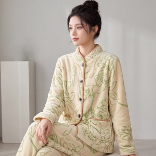 慵懒时光：汀伊兰 睡衣女秋冬季加厚套装家居服保暖长袖春秋新款珊瑚绒法兰绒可外穿