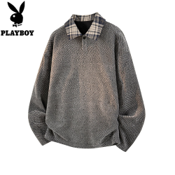 PLAYBOY POLO衫长袖T恤男士秋季 深灰色 XL (建议130至145斤可穿)
