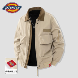 Dickies 男士撞色翻领工装夹克春秋宽松休闲百搭质感男士外套 卡其色 L