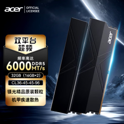 PREDATOR 宏碁(Acer) 台式机内存条 HT200冰刀 DDR5马甲条内存 电脑组装配件 海力士掠夺者之刃 32G(16*2) 6000频率  C36黑