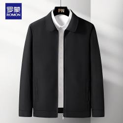 罗蒙 外套男士商务休闲翻领厅局风上衣干部行政夹克中老年装JK36黑色X