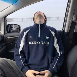 月伊纺 秋冬新款立领休闲服男士潮流百搭半高运动服上衣青年字母印花外套