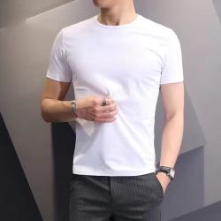 嘉晔 纯白色短袖T恤男士半袖纯色打底衫时尚健身修身体恤社会紧身衣服 白色 L