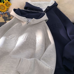 月伊纺 卫衣连帽宽松运动服男士撞色字母钢印休闲服外套青年百搭情侣上衣