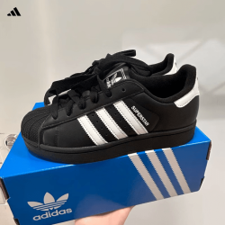 阿迪达斯 辰新款运动跑步鞋Adidas Originals Superstar 2 黑男女板 黑JH99 黑JH9977 GS款 40
