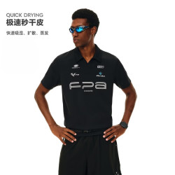 FPA 赛车运动图案印花速干运动休闲polo衫短袖男士t恤夏季新款v领 黑色 S