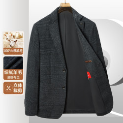 皮尔·卡丹 皮尔卡丹（pierre cardin）新款格纹两粒扣羊毛西装 外套商务休闲西服男灰格