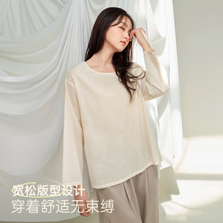 安之伴 100%纯棉 女士长袖睡衣套装 栀白 L