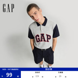 Gap 男装秋季珠地网眼撞色logo宽松短袖POLO衫上衣868215 浅灰色 2XL (185/