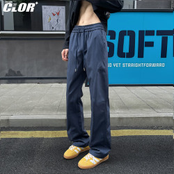 CLOR 美式微喇裤子男春秋冲锋裤斜切薄款休闲运动弯刀裤CL91藏青2XL