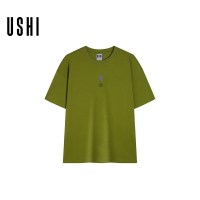 USHI悠时 男士草绿色短袖T恤宽松圆领tee 潮流百搭上衣男