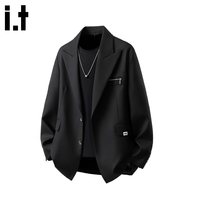 :CHOCOOLATE it高级感黑色西服男士秋季新款潮牌宽松休闲外套上衣 黑色 2XL