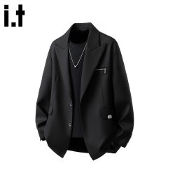 :CHOCOOLATE it高级感黑色西服男士秋季新款潮牌宽松休闲外套上衣 黑色 2XL