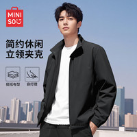 名创优品 立领外套男春秋季2026新款美式复古宽松休闲百搭男夹克Z 黑 M
