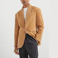 BRUNELLO CUCINELLI BC男装西服夹克饼干色绒面革披肩翻领单排扣西装外套2025新款 饼干色 M