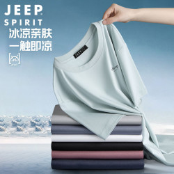 JEEP SPIRIT 吉普桑蚕丝短袖t恤男夏季薄款速干上衣短袖男士打底衫 浅绿 4XL
