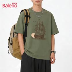 班尼路 复古港风潮流短袖t恤男2026新款军绿色休闲宽松夏季纯棉半袖男装