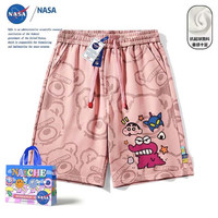 NBHD NASA 联名美式蜡笔小新短裤男女夏季潮流时尚百搭宽松直筒裤五分裤 粉红色 满印短裤（小恐龙