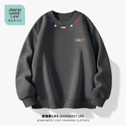 JEANSWEST LIFE 真维斯圆领卫衣男春秋季男士重磅挺括无帽外套青少年户外宽松上衣