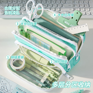 三年二班 双层前开窗透明耐脏 黑色 文具盒