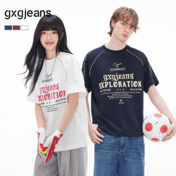 gxgjeans 男装 多色线条撞色美式运动圆领短袖T恤男生 26夏新品 白色 M (170)