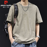 皮尔·卡丹 皮尔卡丹（pierre cardin）纯棉短袖t恤男士夏季高端竹节棉透气上衣服男装 卡其色 2XL