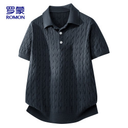 罗蒙 短袖T恤男士夏季老钱风针织衫冰丝透气POLO衫领男装1008上青M