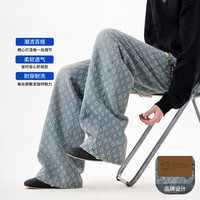 大嘴猴 新款复古碎花满印做旧水洗休闲百搭直筒牛仔裤男 黑    2XL