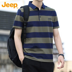 Jeep 短袖T恤男士夏季商务Polo休闲衫撞色拼接宽松男装 军绿 XL