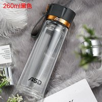 爱仕达 双层防烫玻璃杯便携茶水分离杯子带茶隔冷热交替不易裂 黑色 260ml