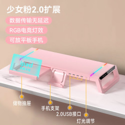 EACHY 显示器增高架多功能台式电脑桌支架显示器支架可折叠收纳架usb-粉