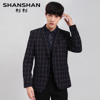 杉杉 断码男装春秋款时尚格子西服商务休闲短款西装单西外套